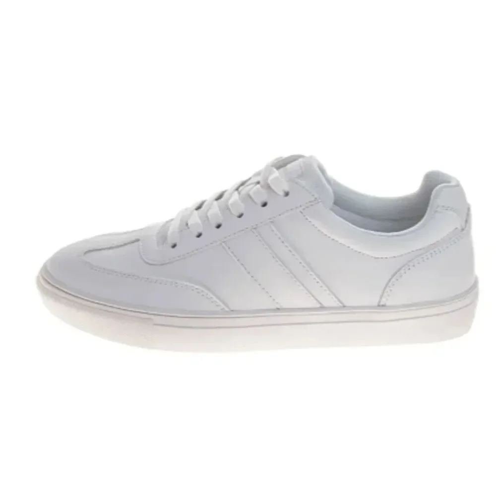 NIB Perry Ellis Mens Size 10.5 White Faux Leather Lace Up Low Top Sneaker Shoes